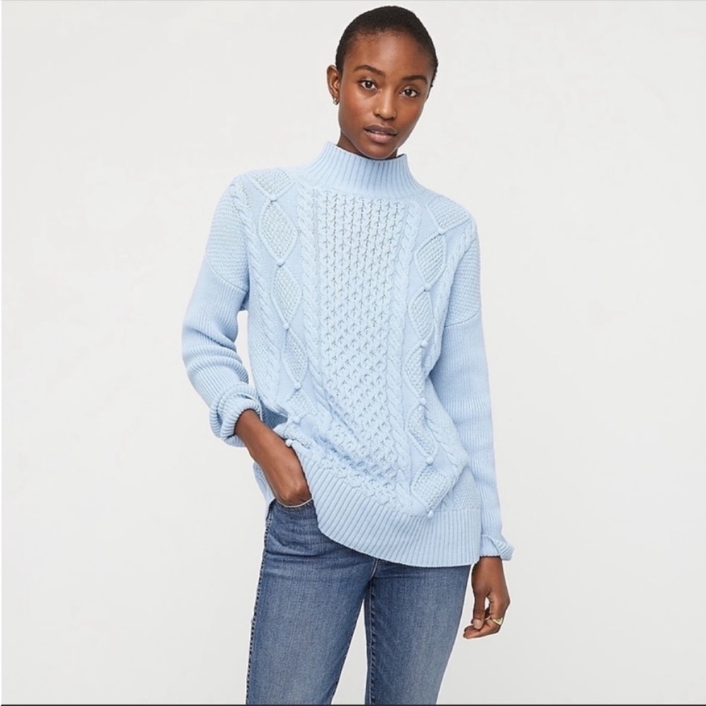 J. Crew Light Blue Cable Knit Turtleneck Sweater